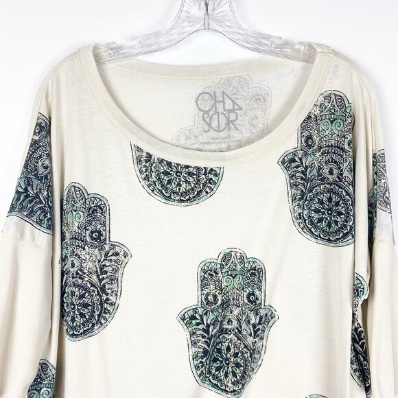 Chaser Hamsa Hands Graphic Oversize T-Shirt Off White Womens Size Small - Picture 4 of 12